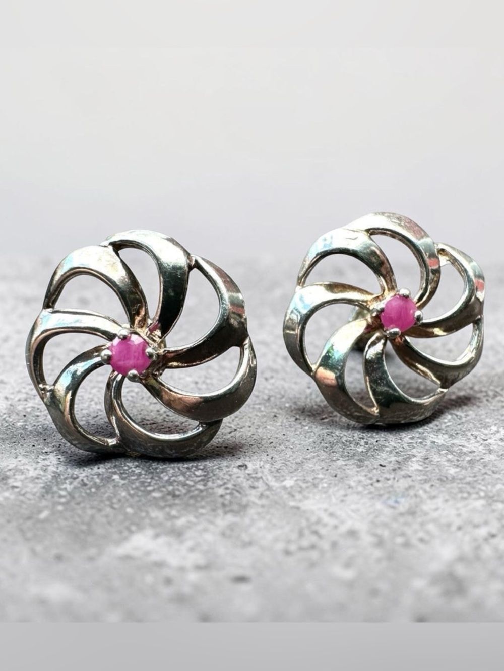 Vintage Sterling Silver & Ruby Earrings